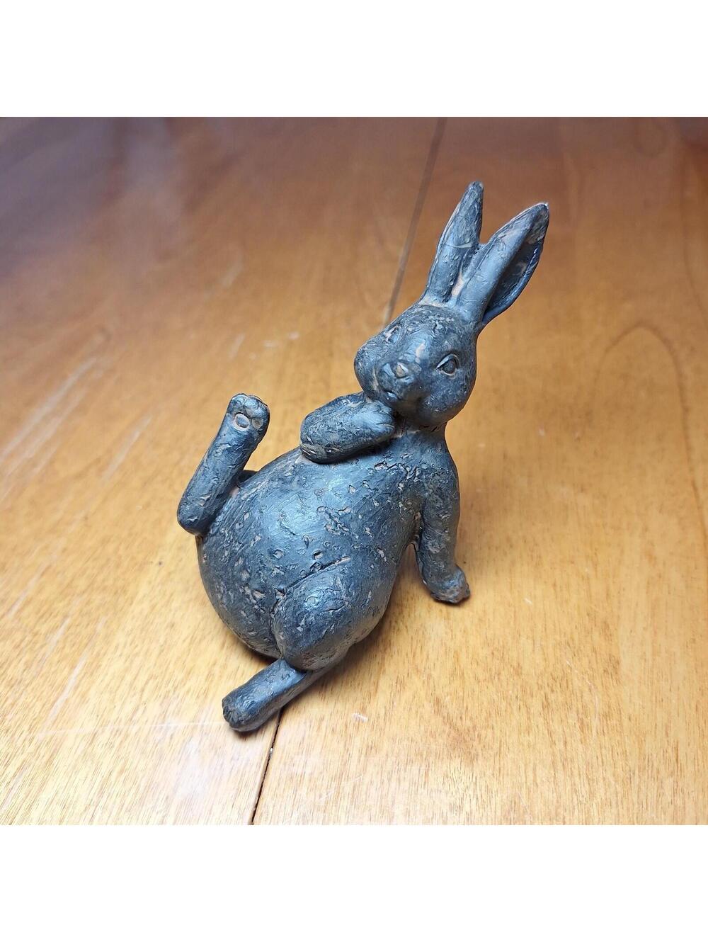 Cast Iron Look Resin Bunny Rabbit Statue Figurine 8.5" Dark Brown 3"H X 2"WX 5"L